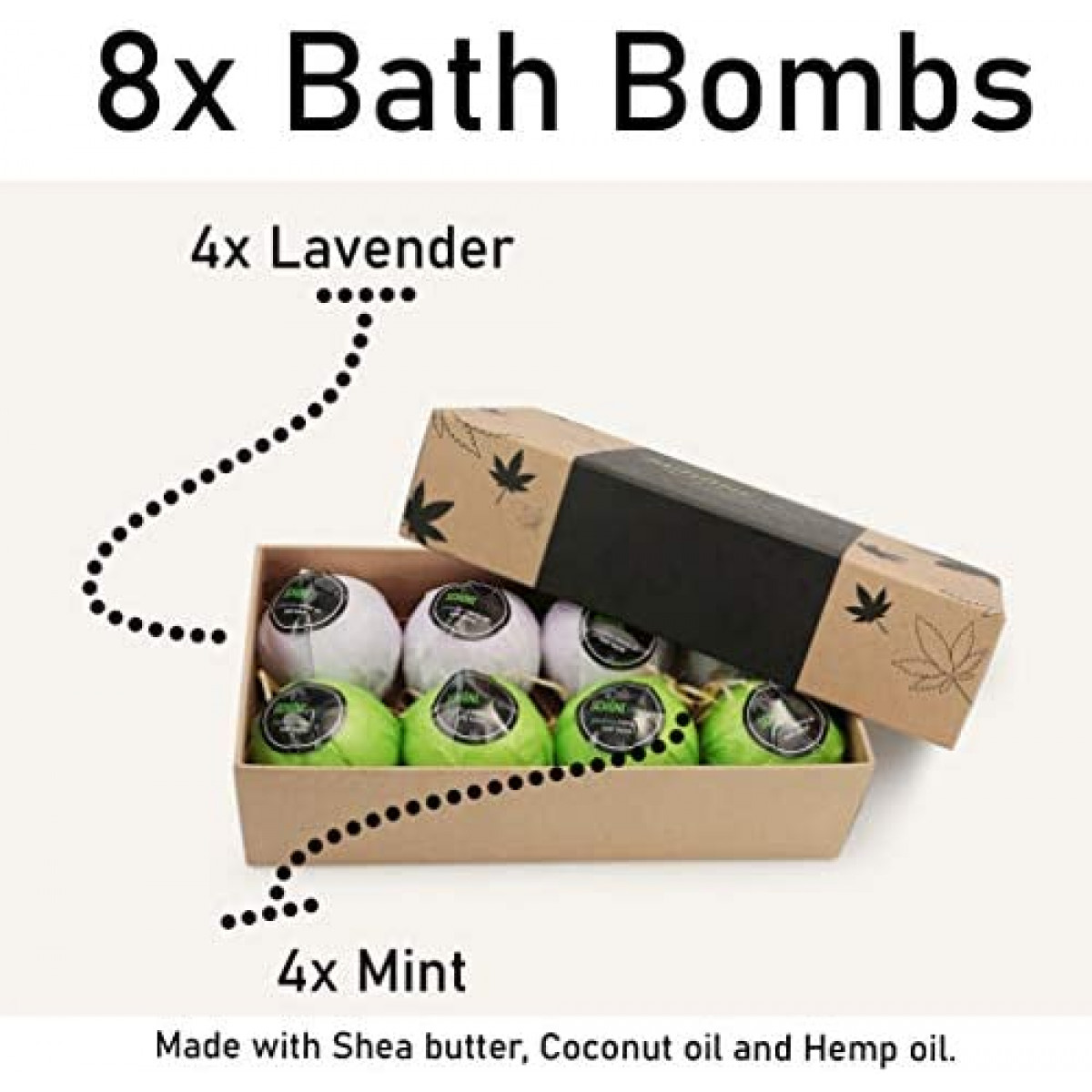 Hemp Bath Bombs, Large Set of 8 Bath Bombs. By Schone