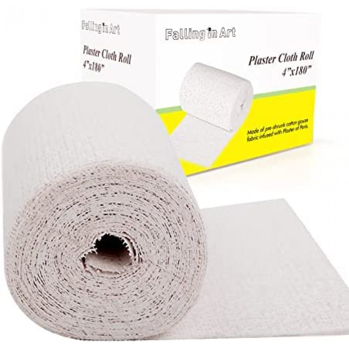 Falling in Art Plaster Cloth Rolls, 500GSM Plaster Strip, Plaster Gauze Bandages for Craft Projects, Mask Making, Belly Casts, Body Molds, 4inch