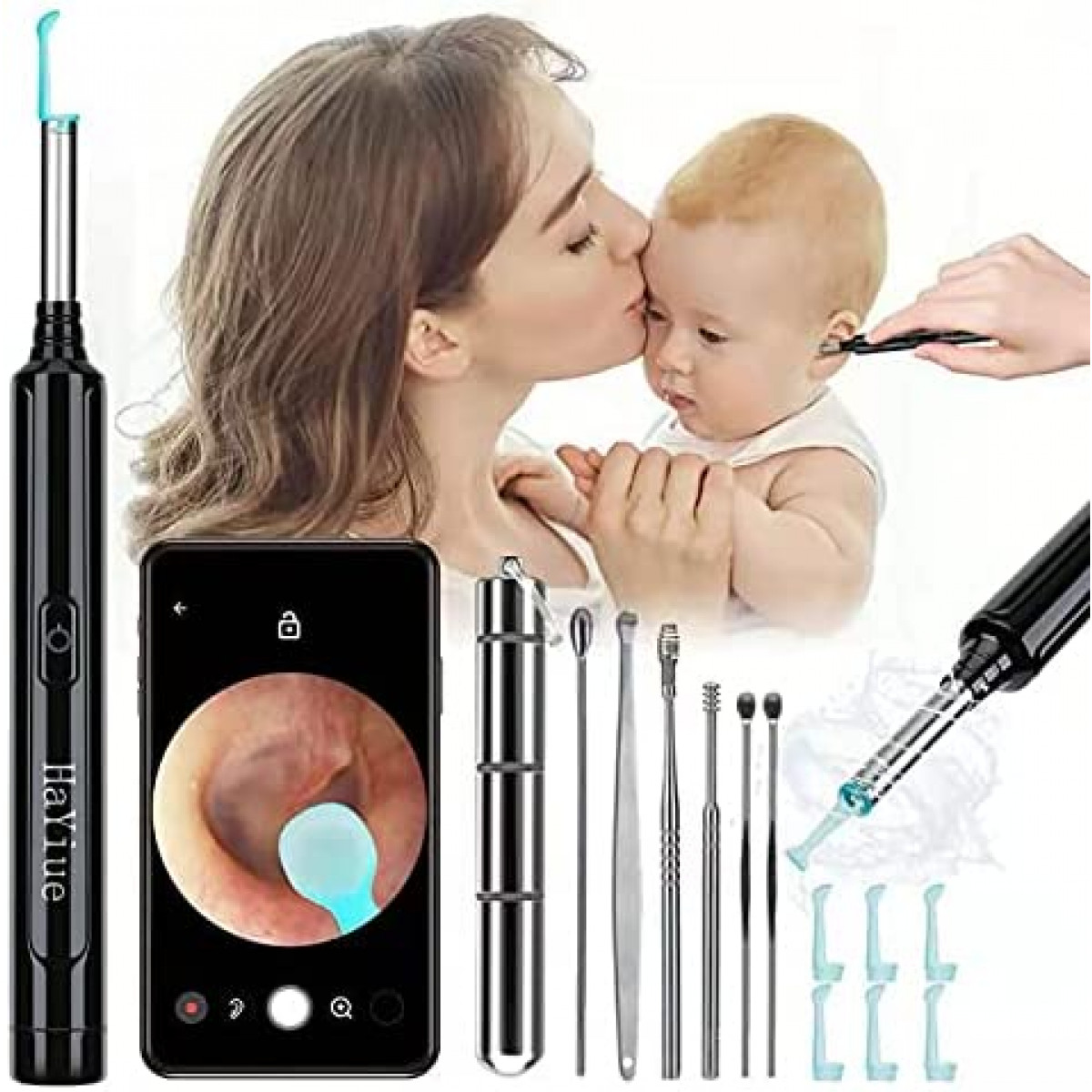 HaYiue Ear Wax Removal with Camera, Earwax Remover Tool, 1296P FHD