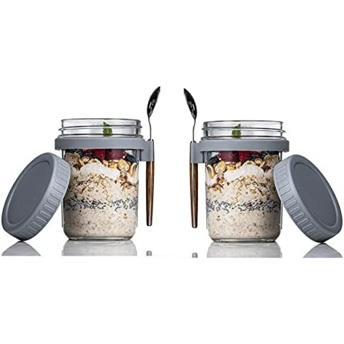 Overnight Oats Containers with Lids and Spoon, 10 oz Glass Oatmeal Container Jars, Glass Mason Jars with Airtight Lids for Cereal Yogurt