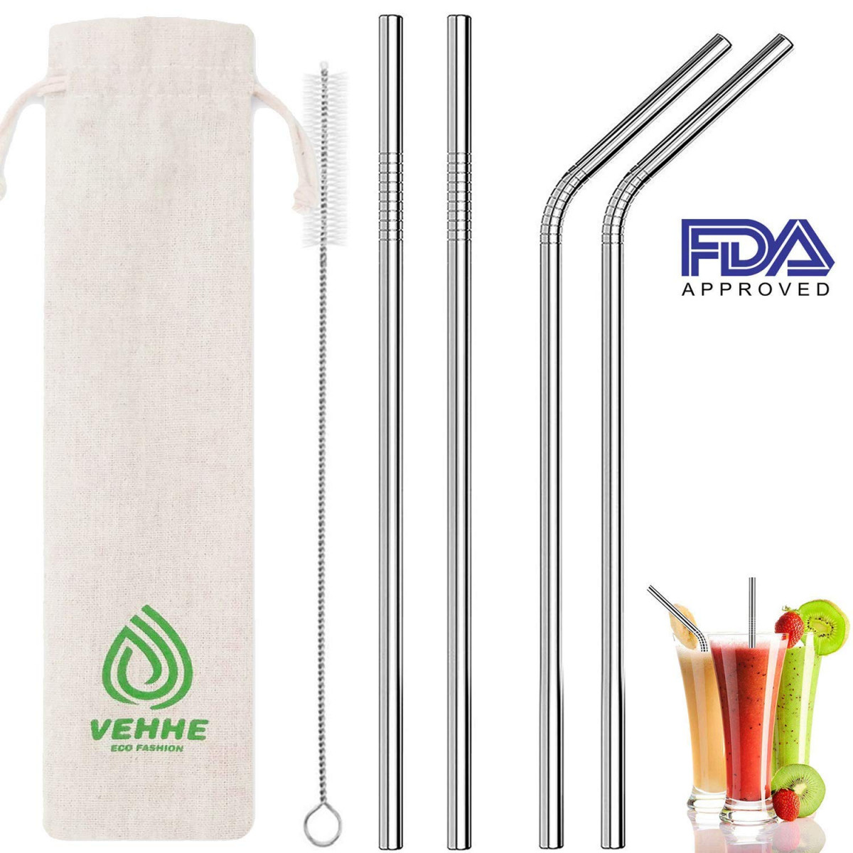 Vehhe Metal Straws Stainless Steel Straws Drinking Straws Reusable - 10.5 inch Ultra Long 4 + 1 - w/Cleaning Brush for 20/30 oz for Yeti RTIC Sic