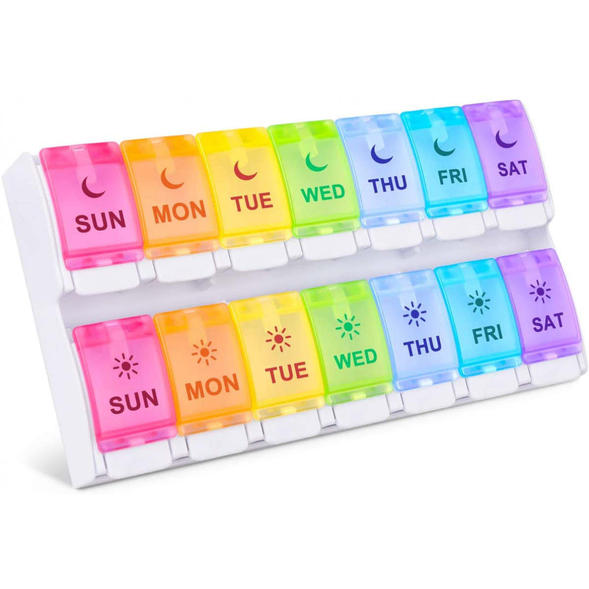 Ezy Dose Weekly (7-Day) AM/PM Pill Organizer, Large Push Button  Compartments, 2 Times a Day, Rainbow