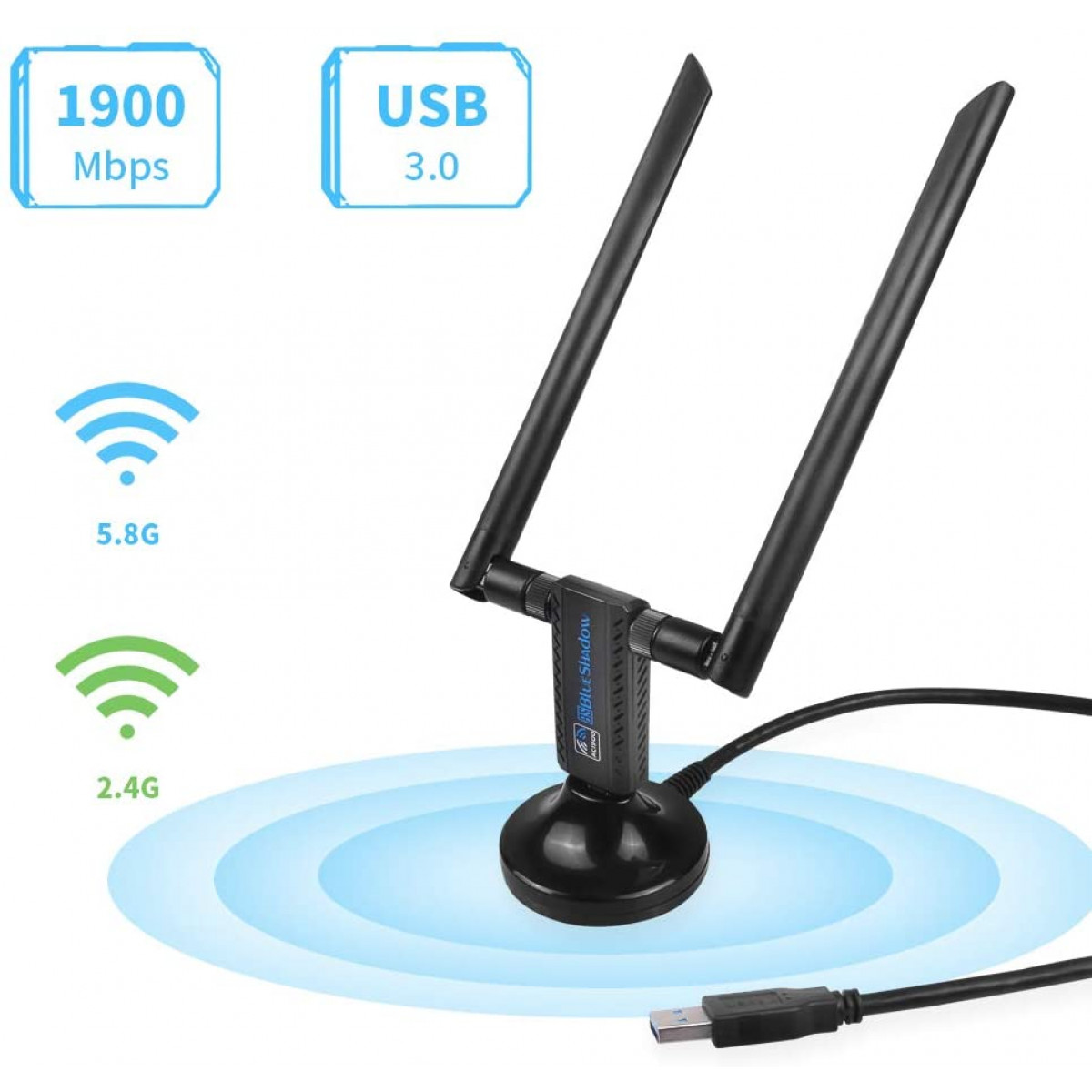 Blueshadow USB Wifi Adapter 1900Mbps for PC Games w/2x