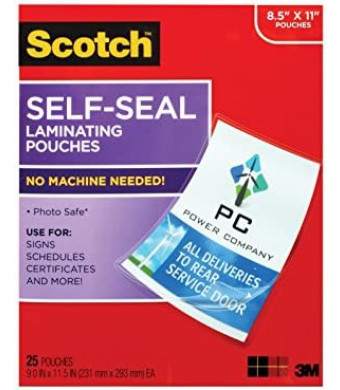 Scotch Self-Seal Laminating Pouches, 25 Pack, Letter Size (LS854-25G-WM)