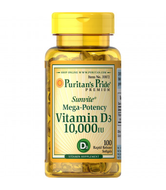 Puritan's Pride Vitamin D3 Softgels, 10000IU, 100Ct