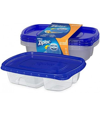 Ziploc Food Storage Meal Prep Containers Reusable for Kitchen Organization, Smart Snap Technology, Dishwasher Safe, Divided Rectangle, 2 Count