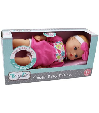 Baby's First Doll 11' Classic Softina with Pink & Foral Jumper & Headband, Surface Washable, for Ages 1+