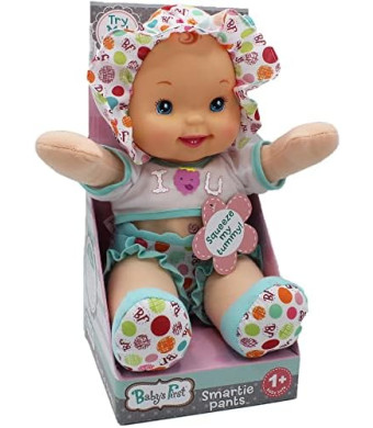 Baby's First Doll, Smartie Pants with Raspberry White T-Shirt, Machine Washable Doll, Lifelike Features, for Ages 1+