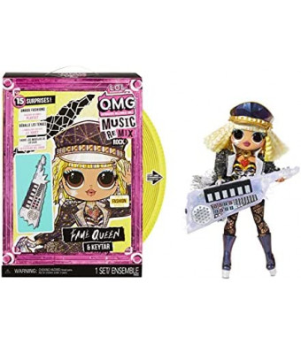 LOL Surprise OMG Remix Rock Fame Queen Fashion Doll with 15 Surprises Including Keytar, Outfit, Shoes, Stand, Lyric Magazine, and Record Player Playset - Kids Gift, Toys for Girls Boys Ages 4 5 6 7+