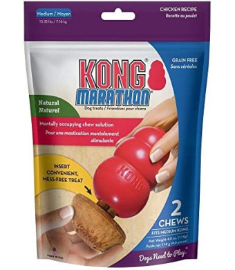 KONG Marathon - Medium Dog Toy Chewy Treat - Chicken Flavor, Grain Free - 2 Pack