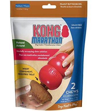 KONG Marathon - Medium Dog Toy Chewy Treat - Peanut Butter Flavor, Grain Free - 2 Pack