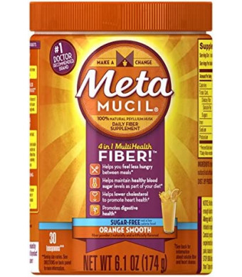 Metamucil Daily Fiber Supplement, Orange Smooth Sugar Psylllium Husk Fiber Powder, 30 Doses