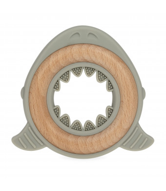 Nuby Natural, Silicone and Wood Teether, Grey Shark