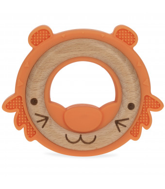 Nuby Natural, Silicone and Wood Teether, Orange Tiger