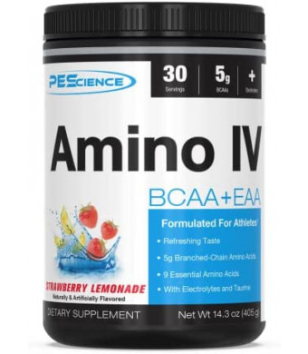 PEScience Amino IV, Strawberry Lemonade, 60 Scoop, BCAA and EAA Powder with Electrolytes