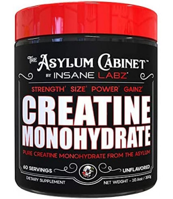 Insane Labz Insane Creatine Monohydrate Powder - Unflavored, Pre Workout, Post Workout, Strength Size Power - 60 Srvgs