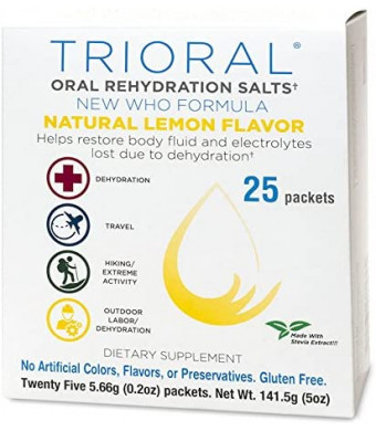 TRIORAL Lemon Rehydration Powder - WHO Hydration Supplement Electrolyte Salts Formula - Combat Dehydration from Workouts, Food Poisoning, Hangovers, and More - 25 Drink Mix Packets