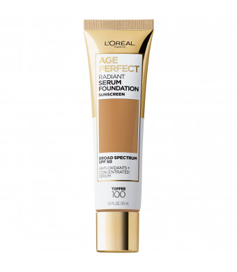 L'Oreal Paris Age Perfect Radiant Serum Foundation with SPF 50, Toffee, 1 fl. oz.