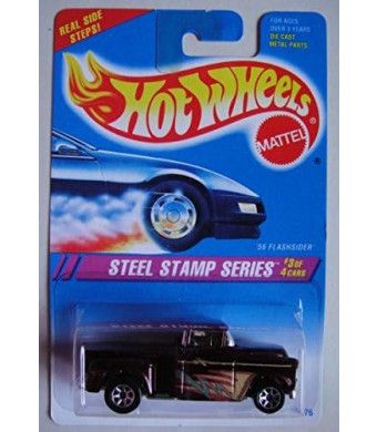 Hot Wheels Steel Stamp Series #3 of 4 Cars, RED Flake '56 FLASHSIDER 7 Spoke Real Side Steps Card