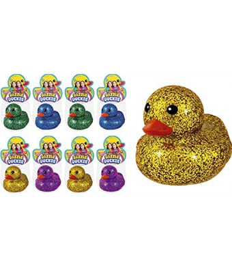 Glitter Rubber Ducks Metallic Colors 3" (8 Unit Assorted) Rubber Duckies Fidget Toy for Kids, Sensory Play, Stress Relief, Stocking Stuffers, Supplies Pinata Filler in Bulk. Plus Sticker. 4343-8s