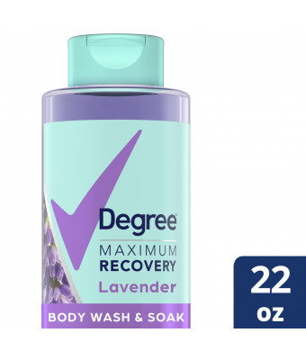 Degree Maximum Recovery Body Wash & Soak Post-Workout Recovery Skincare Routine Lavender Extract + Epsom Salt + Electrolytes Bath and Body Product 22 oz