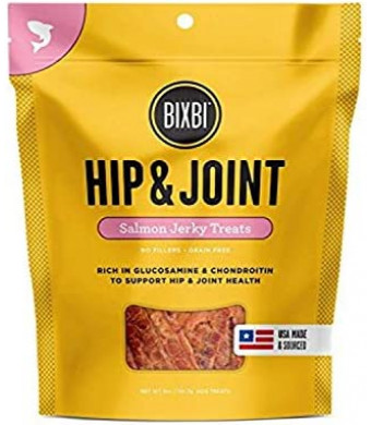 BIXBI Hip & Joint Support Salmon Jerky Dog Treats, 4 oz - USA Made Grain Free Dog Treats - Glucosamine, Chondroitin for Dogs - High in Protein, Antioxidant Rich, Whole Food Nutrition, No Fillers