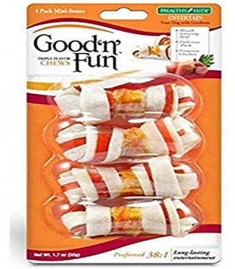 Good 'N' Fun Triple Flavor Mini Rawhide Chews, 4-Count