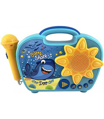 eKids Baby Shark Sing Along Boombox with Microphone for Kids Includes Built-in Baby Shark Song Flashing Lights Connects to MP3 Player