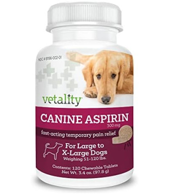 Vetality Canine Aspirin for Dogs | Fast Pain Relief | Large Dogs | Liver Flavor | 120 Chewable Tablets