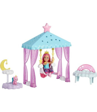 Barbie Dreamtopia Chelsea Doll and Playset, Small Doll with Cloud-Themed Gazebo Swing, Kitten and Accessories