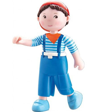 HABA Little Friends Matze - 4" Boy Dollhouse Toy Figure with Blue Overalls and Red Cap