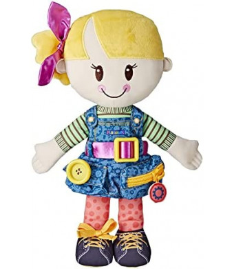 Playskool Dressy Kids Doll with Blonde Hair and Bow, Activity Plush Toy with Zipper, Shoelace, Button, for Ages 2 and Up (Amazon Exclusive)