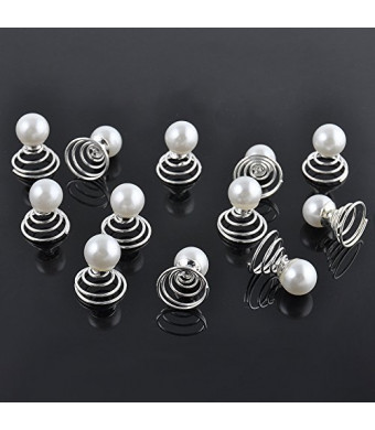 Chris.W 12Pcs Spiral Hair Pins Swirl Hair Twists Coils Hair Clip Accessories for Wedding, Prom, Party and Special Event(Pearl)