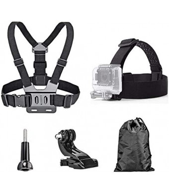 TEKCAM Action Camera Head Strap Chest Harness Belt Mount with Carrying Pouch Compatible with Gopro Hero 10/9/8 7 6/AKASO EK7000 Brave 4 V50X Native/Vemont/Dragon Touch/CAMWORLD 4K Action Camera