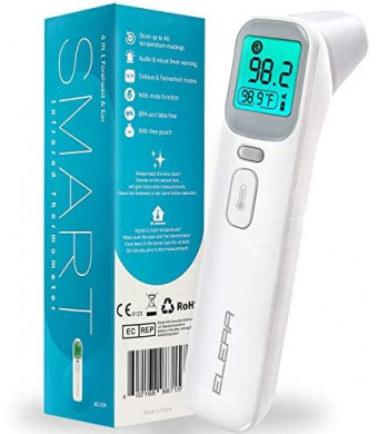 ELERA Ear and Forehead Thermometer, Infrared Thermometer for Baby, Infant, Adults and Objects, 1 Second Reading, Memory Recall with Fever Alarm and Mute Mode