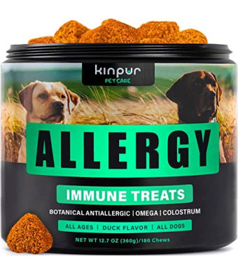 Natural Dog Allergy Chews with Omega, Probiotics, Apple Cider Vinegar - Dog Allergy Relief Supplement - Helps with Hot Spots, Itchy Skin, Seasonal and Food Dog Allergies - 180 Allergy Chews for Dogs