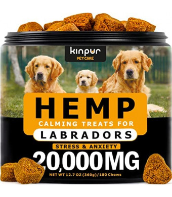 Calming Chews for Dogs with Valerian Root and Hemp Oil - Aid during Thunderstorms, Separation, Car Rides - Hip and Joint Health - Tasty Dog Calming Treats, 180 Chews (Labradors Calming Chews)