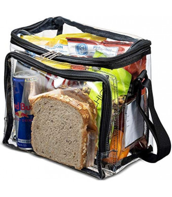 Stadium Approved Clear lunch Bag with Adjustable Strap, Front Storage Compartment, and Mesh Pockets - See Through Zippered Clear lunch Bags for Work, School, Concerts,