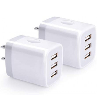 USB Wall Charger, Hootek 2Pack Wall Plug 3-Port USB Charging Station 3.1A Power Adapter Multi Port Quick Charger Block Cube Compatible iPhone 13 12 11 Pro XS MAX XR 8 Plus,iPad,Samsung Galaxy S22 S21