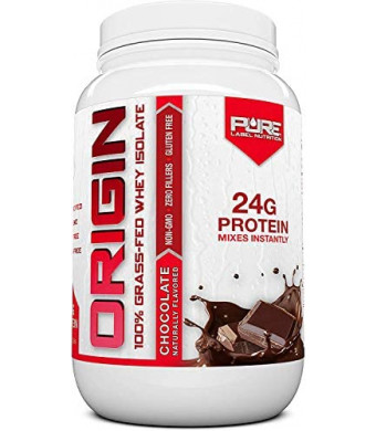 Pure Label Nutrition 100% Grass-Fed Whey Protein Isolate, 2lb Chocolate, No Fat, No Lactose, Micro-Filtered, Cold Processed, GMO Free, rBGH Free, Soy Free, Gluten Free, Zero Carbs and No Sugar Added