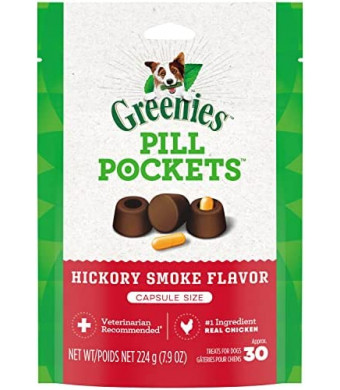 GREENIES Pill Pockets Natural Dog Treats, Capsule Size, Hickory Smoke Flavor