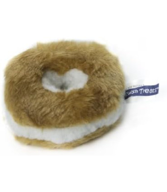 Chewish Treat 4-Inch Diameter Bagel Cream Cheese Squeaker Plush Dog Toy, Small