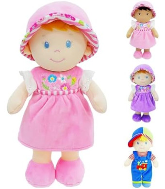 June Garden 12" Soft Dolly Emilia - Stuffed Soft Baby Doll Gift for 1 2 3 Year Old Girls - Pink Dress