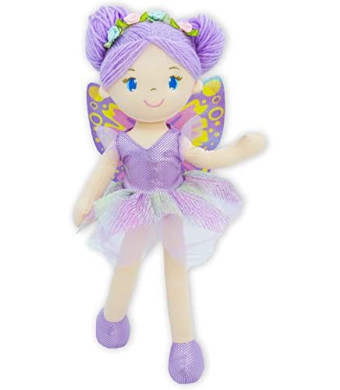 June Garden 16" Enchanted Garden Fairy Doll Yaritza - Plush Stuffed Soft Doll Girl Gift - Purple Outfit and Wings