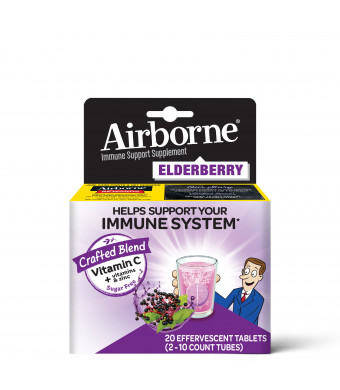 Airborne Elderberry Effervescent (20 count), Immune Support Supplement With Zinc and Vitamins C, D & E, Gluten Free