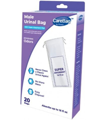 Carebag Medical Grade Male Urinal Bag with Super Absorbent Pad, 20 Count - Travel Urinal for Men - 20 Disposable Bedside Urinal Bottle Bags - Leak-Resistant