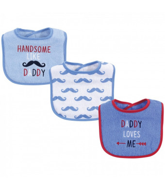 Luvable Friends Baby Boy Cotton Drooler Bibs with Fiber Filling 3pk, Blue Boy Daddy, One Size