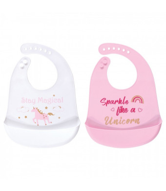 Luvable Friends Baby Girl Silicone Bibs 2pk, Sparkle Like A Unicorn, One Size