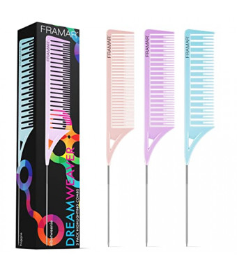 Framar Dreamweaver Highlight Comb Set – Combs for Hair Stylist, Highlighting Comb, Hair Dye Comb, Hair Highlighter Comb with Metal Pick, Balayage Comb (Pastel)