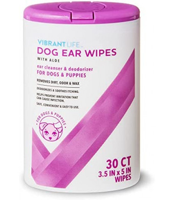 Vibrant Life Dog Ear Wipes with Aloe, 30 Count